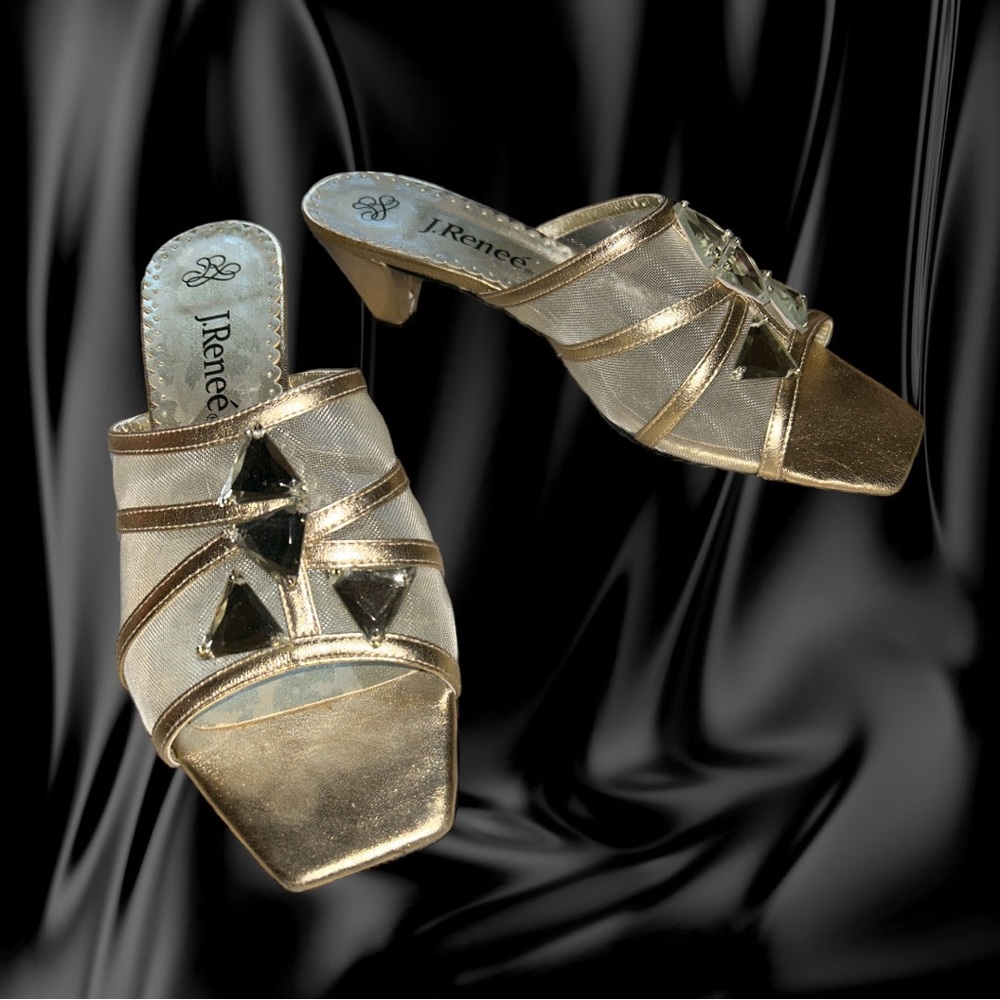 J.Renee Zelda mesh and gold leather slip on glamorous sandal heels - Picture 3 of 5